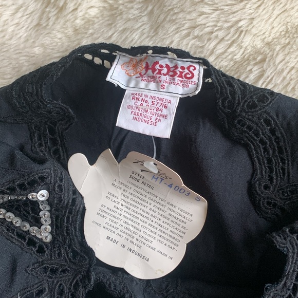 Vintage Hibis Black with beads Sequins cut outs top NWT S - Picture 9 of 10